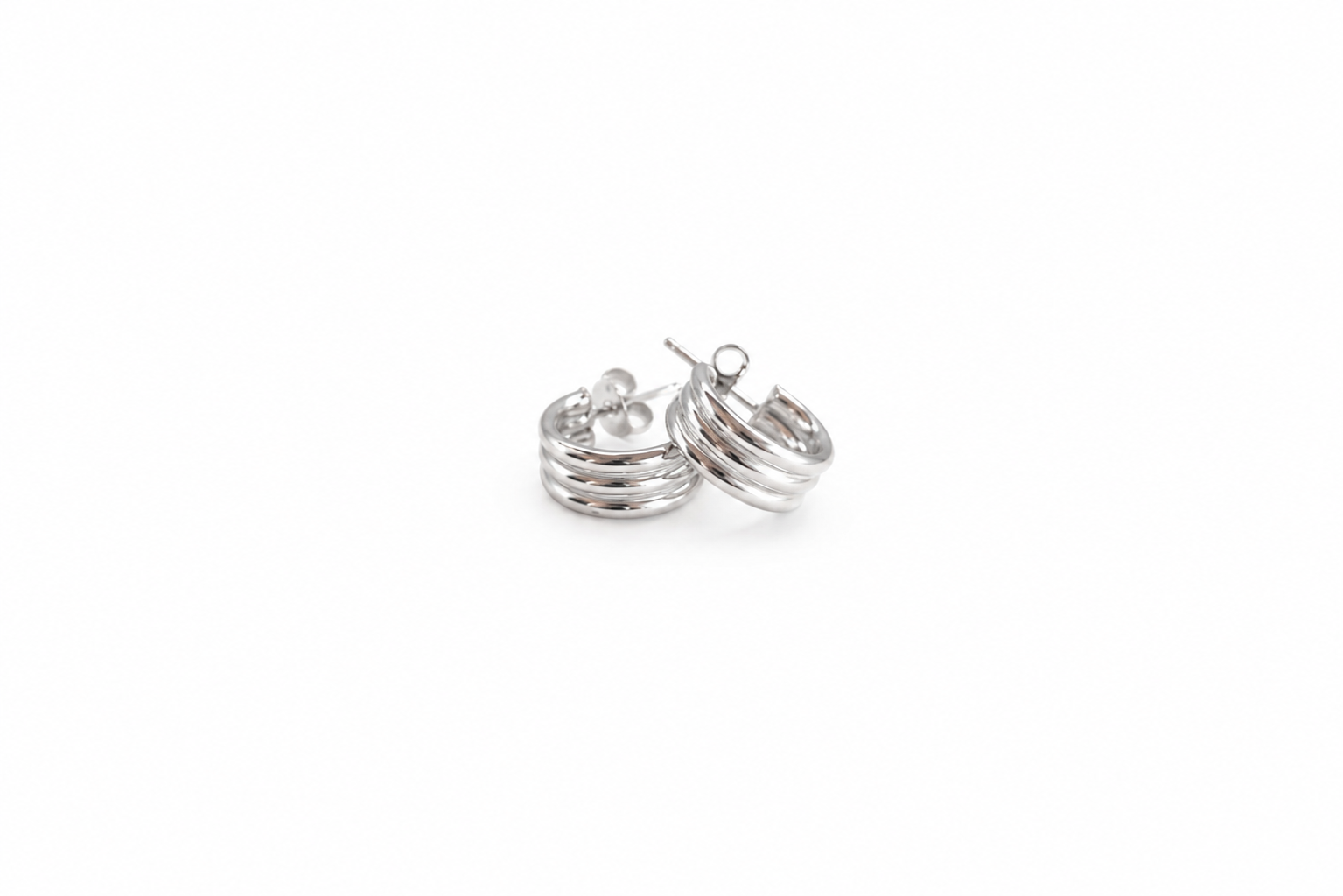 Triple Half Hoop Earrings Silver